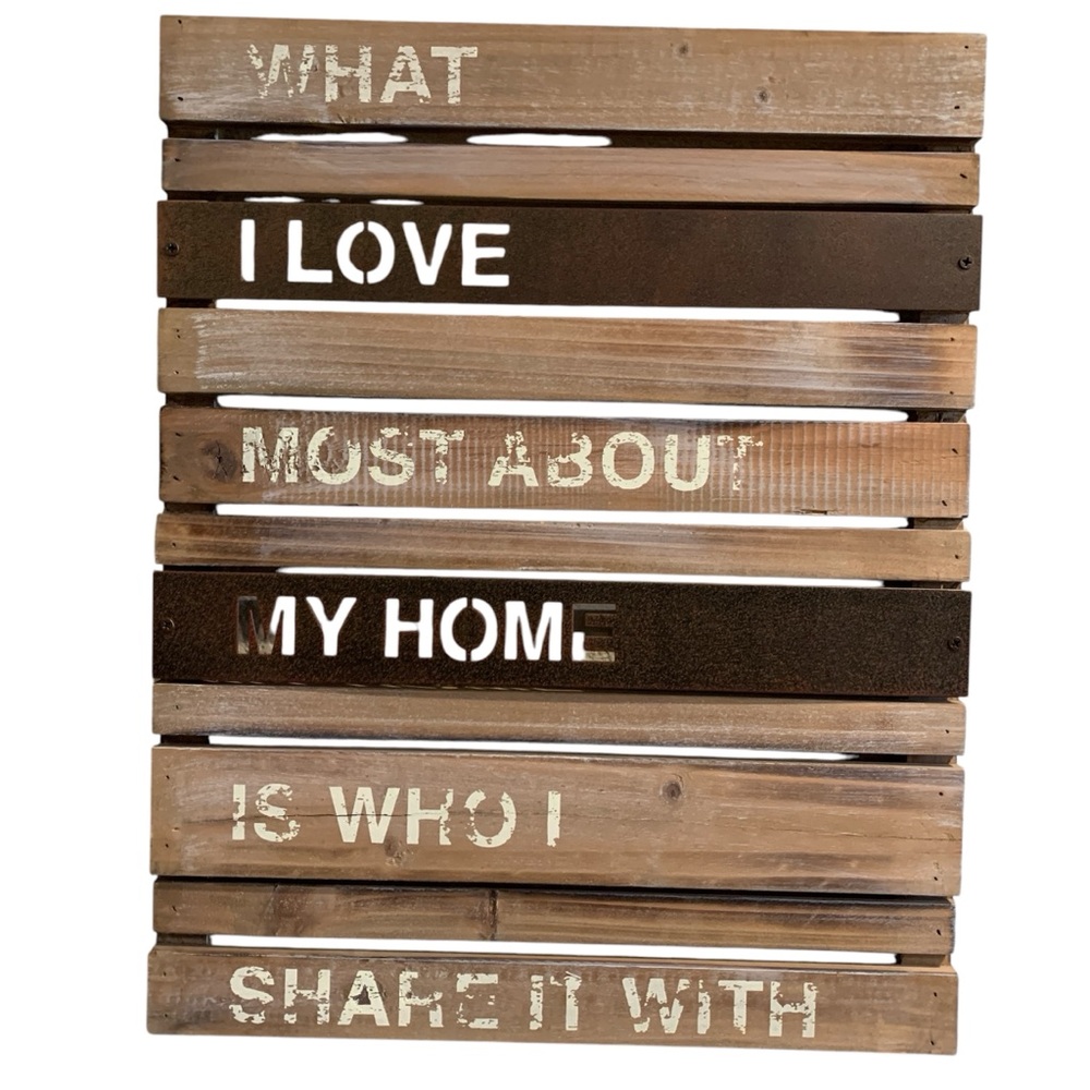 Rustic Wood & Metal Wall Art Sign Neutral Living Room Decor